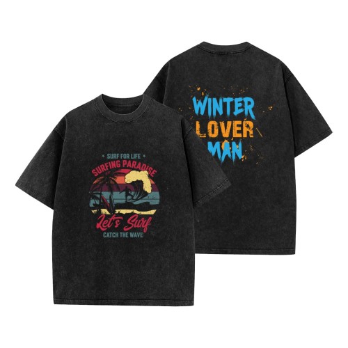 Men’s single-sided washed T-shirt (GSM230g) – DTF designed example