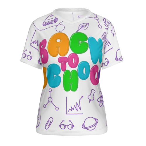 Women’s V-neck short-sleeved full-length T-shirt designed example